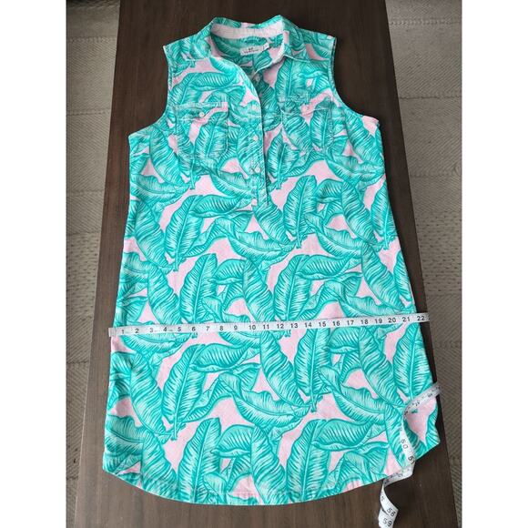 Vineyard Vines Green & Pink Banana Leaf Margo Shirt Dress Size 10 EUC - Picture 8 of 10